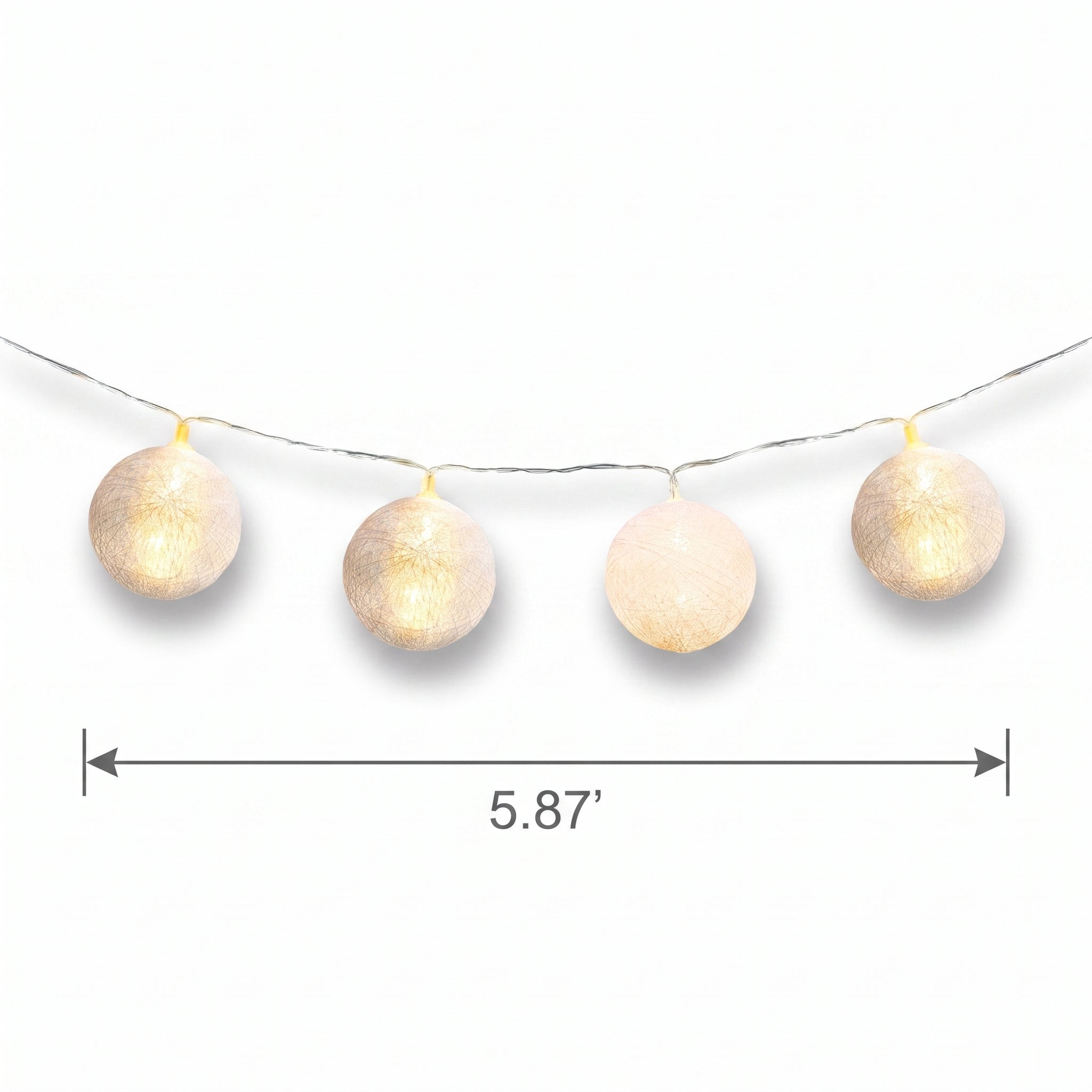 White Woven Ball LED String Lights - 10 Decorative Cotton Orbs, 5-ft, Battery Operated
