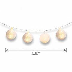 White Woven Ball LED String Lights - 10 Decorative Cotton Orbs, 5-ft, Battery Operated