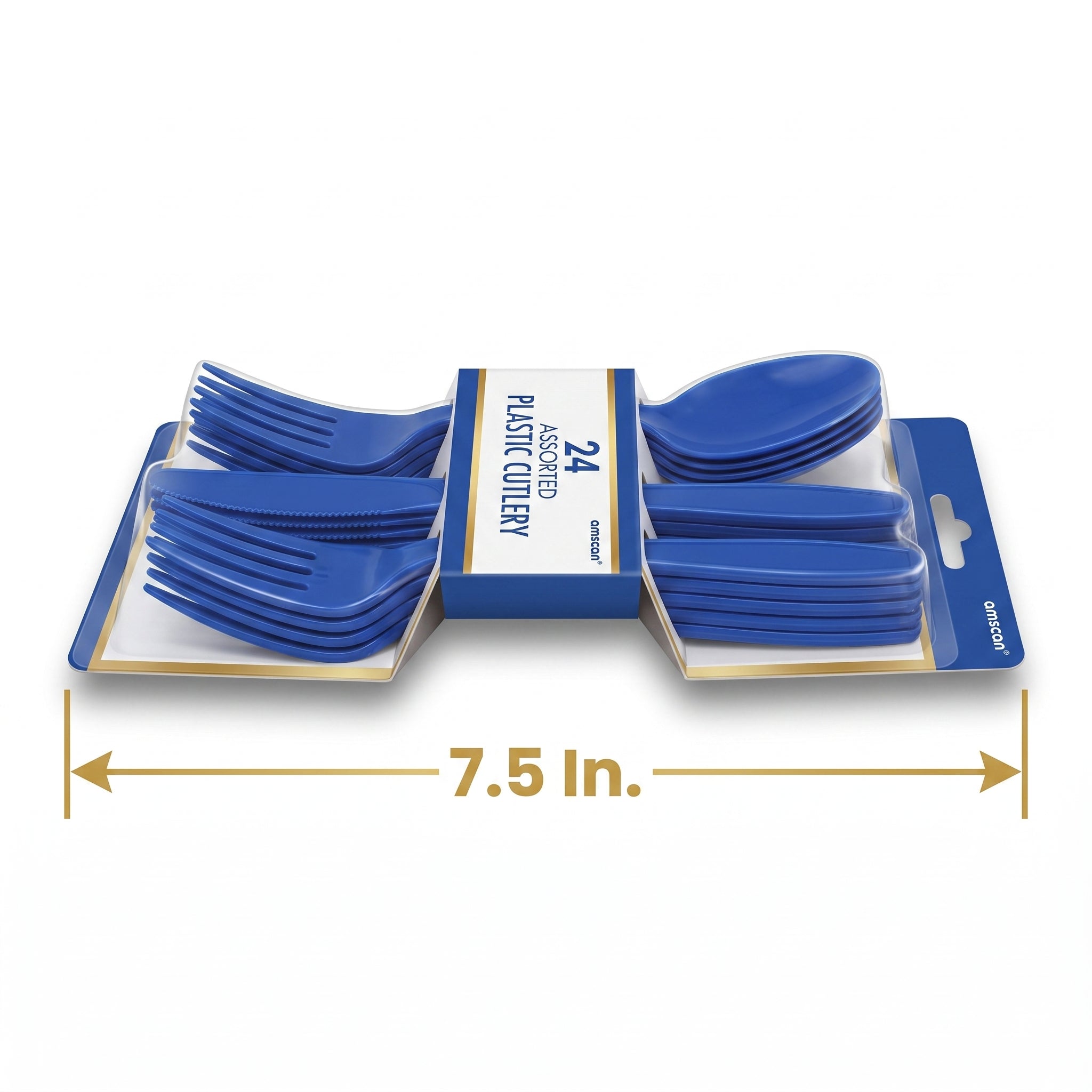 Royal Blue Assorted Plastic Cutlery Set - 24 Pieces - 7.5 in.