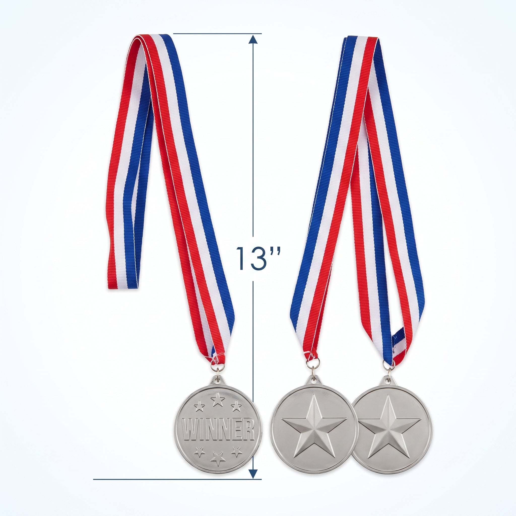 "Winner" Award Medals with Multicolor Ribbon - Pack of 12