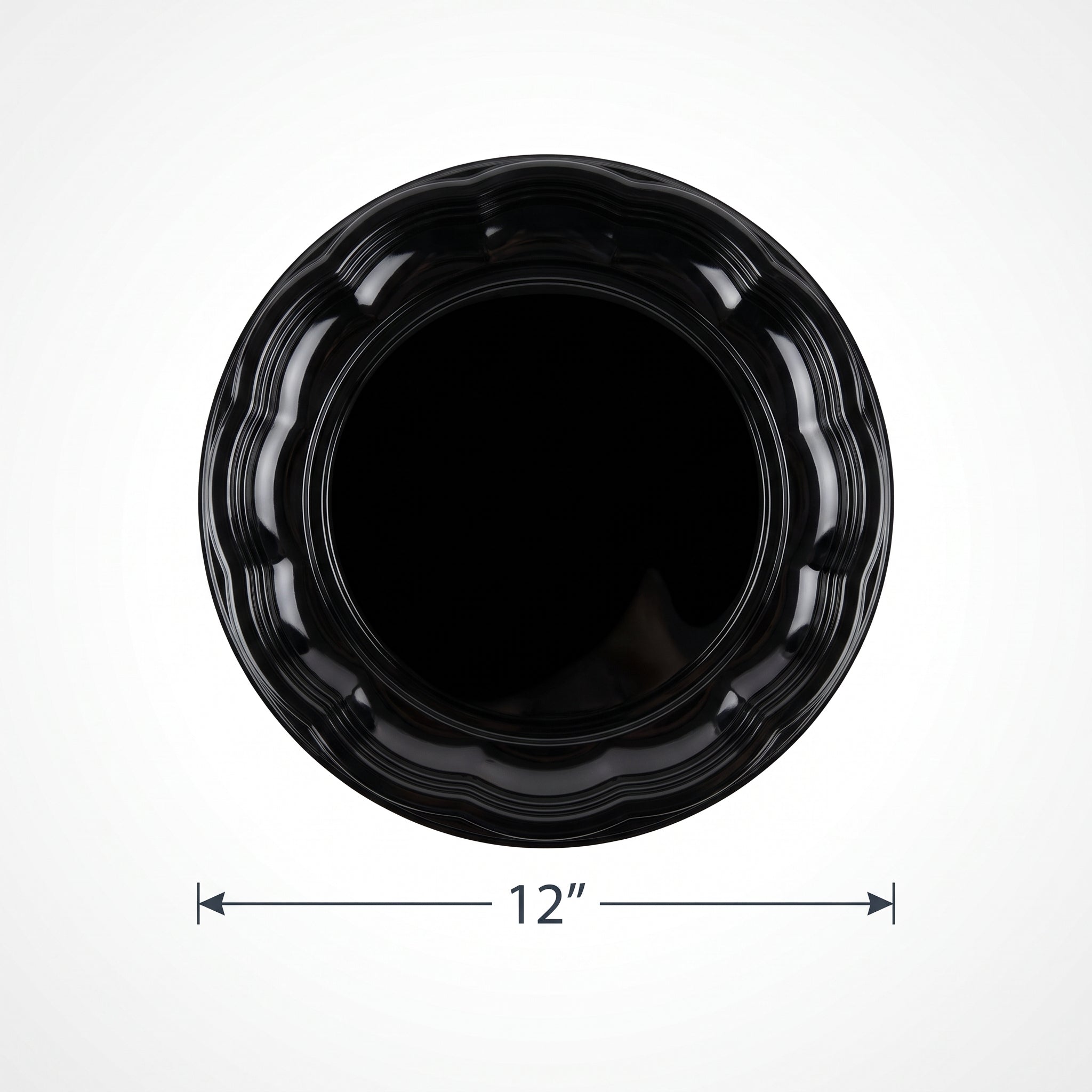 Black Scalloped Round Plastic Serving Tray - 12 In.