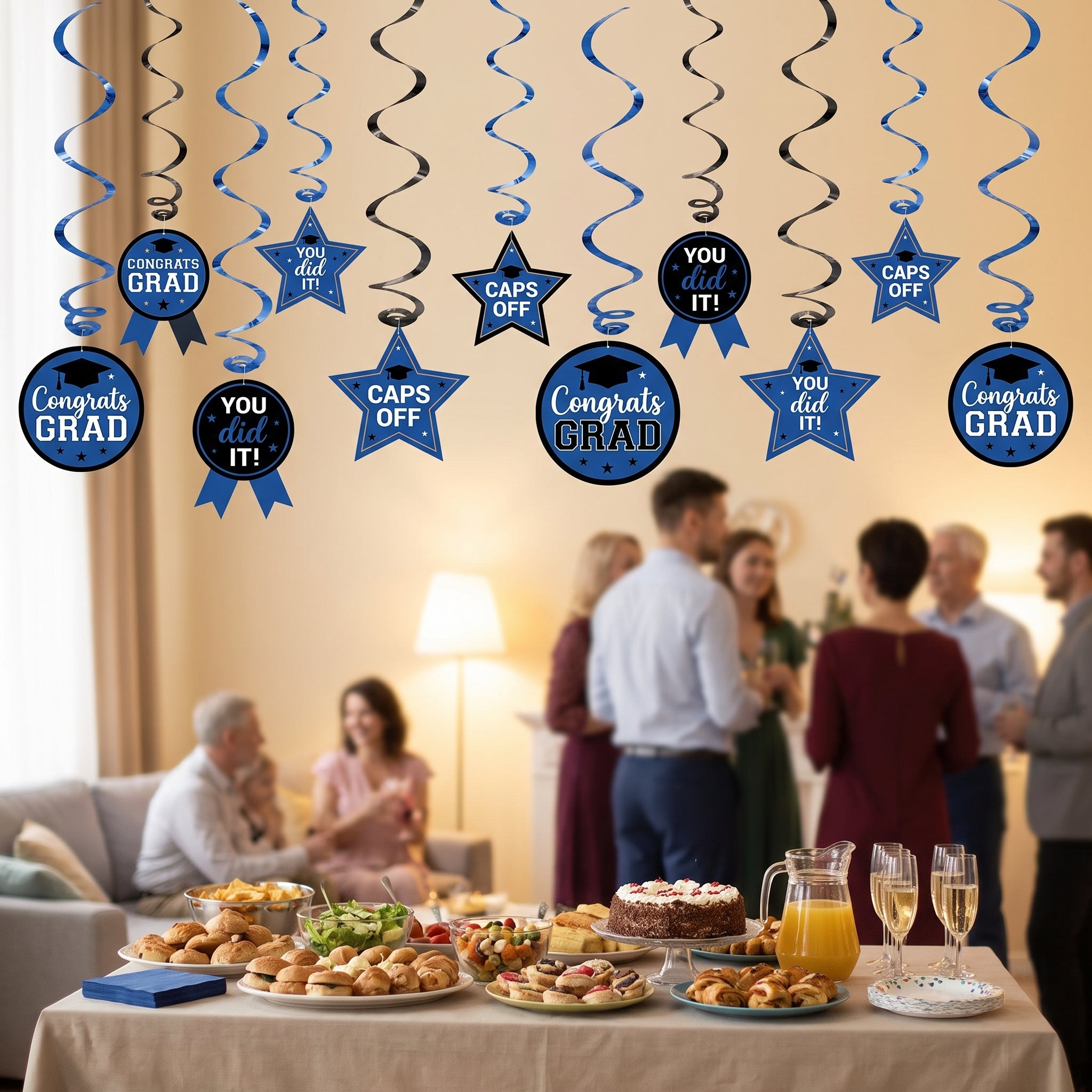 Blue Graduation Swirl Decorations - 12 Pack
