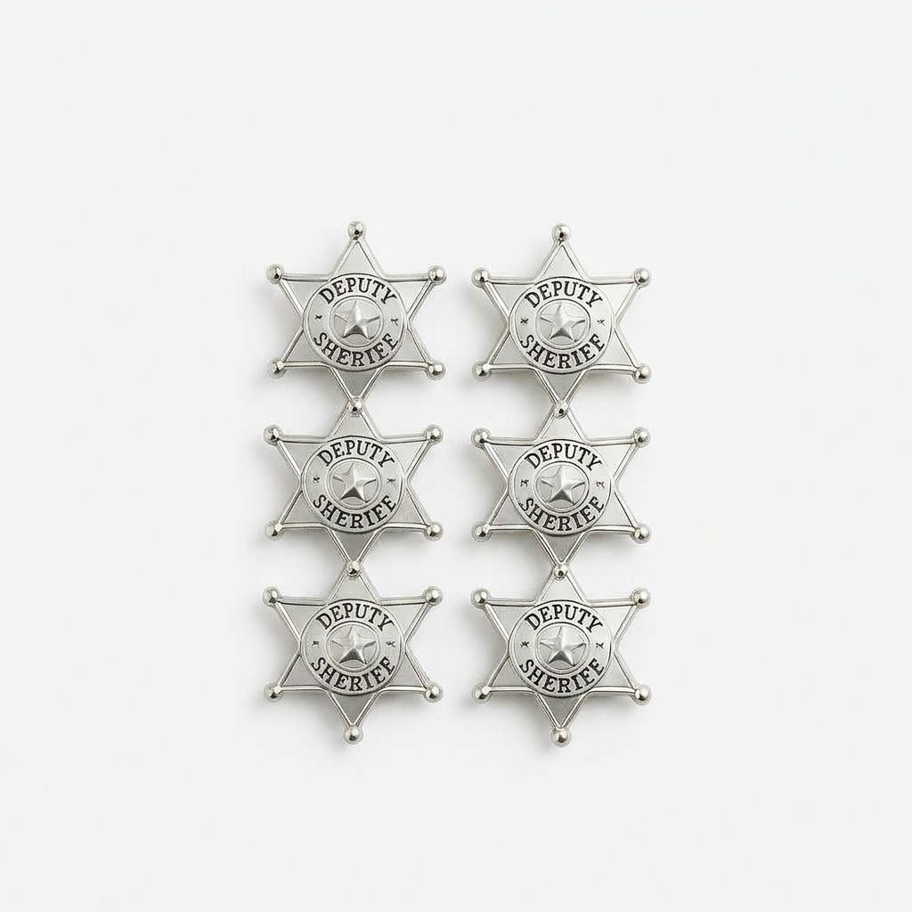 Silver Sheriff Badge Pins - 8 Pack