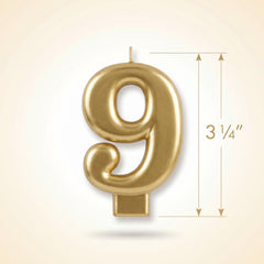 Metallic Gold Number 9 Candle