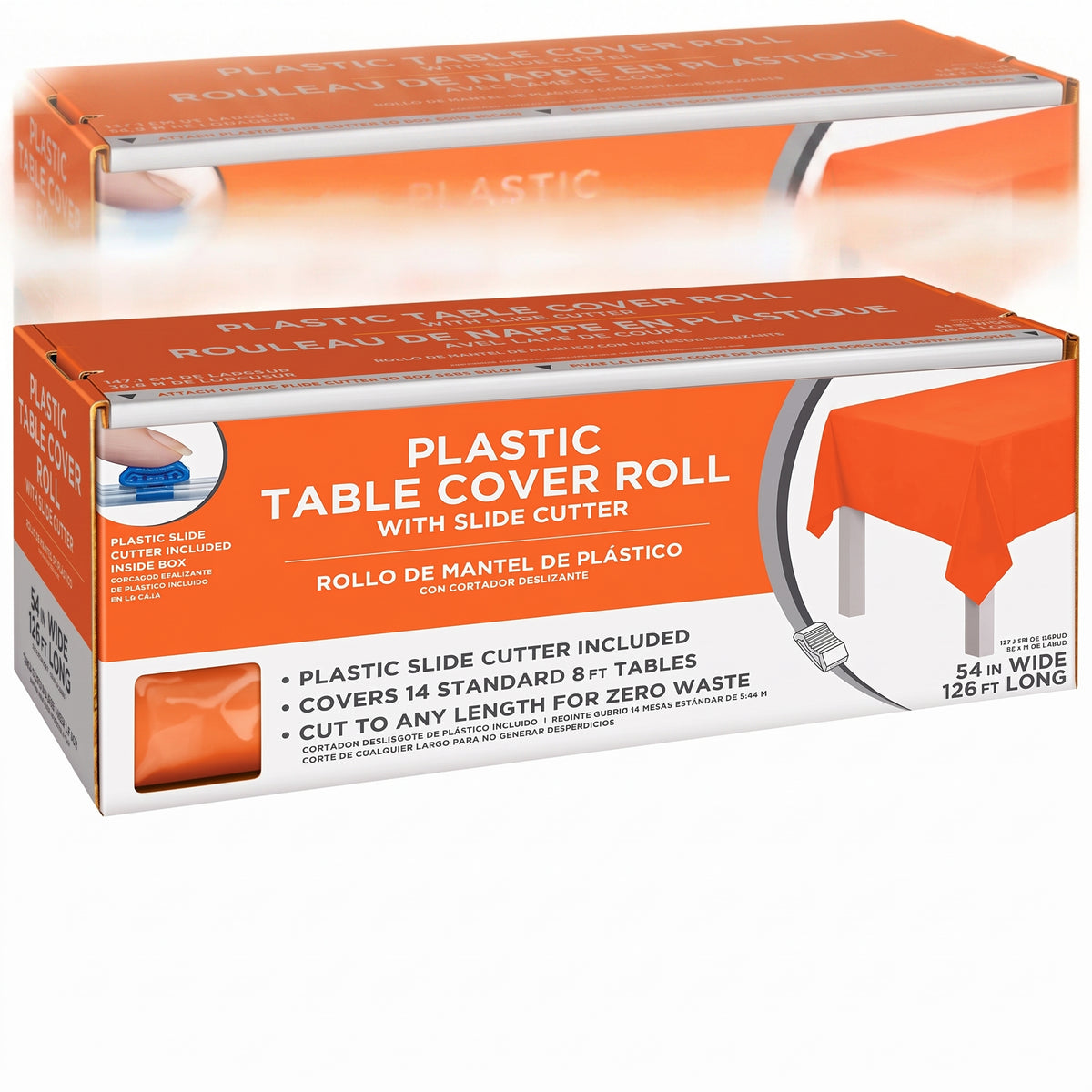 Orange Plastic Table Cover Roll with Cutter - 54 x 126 ft