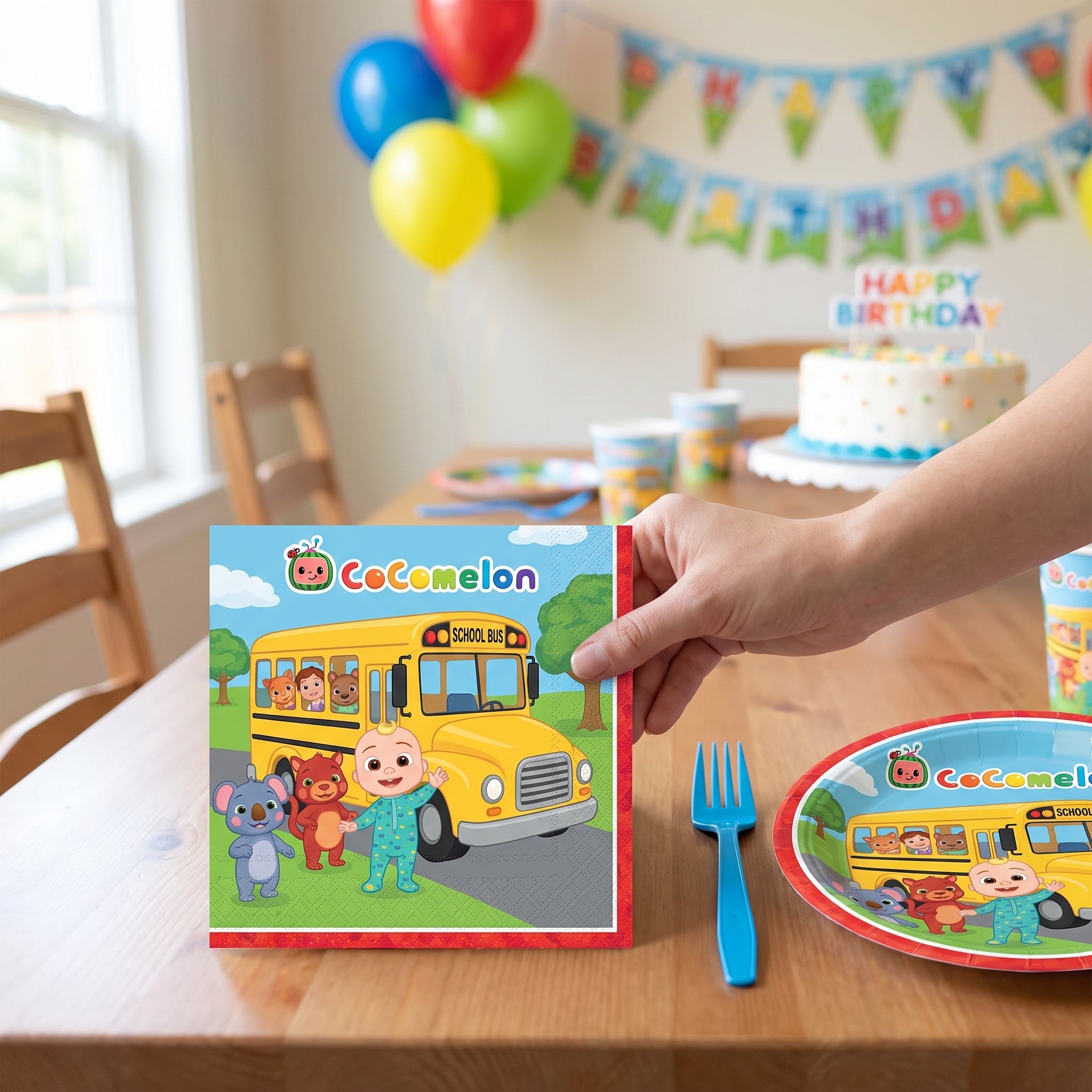 CoComelon Kids' Birthday Lunch Napkins - 6.5 In. x 6.5 In. - 16 Pack