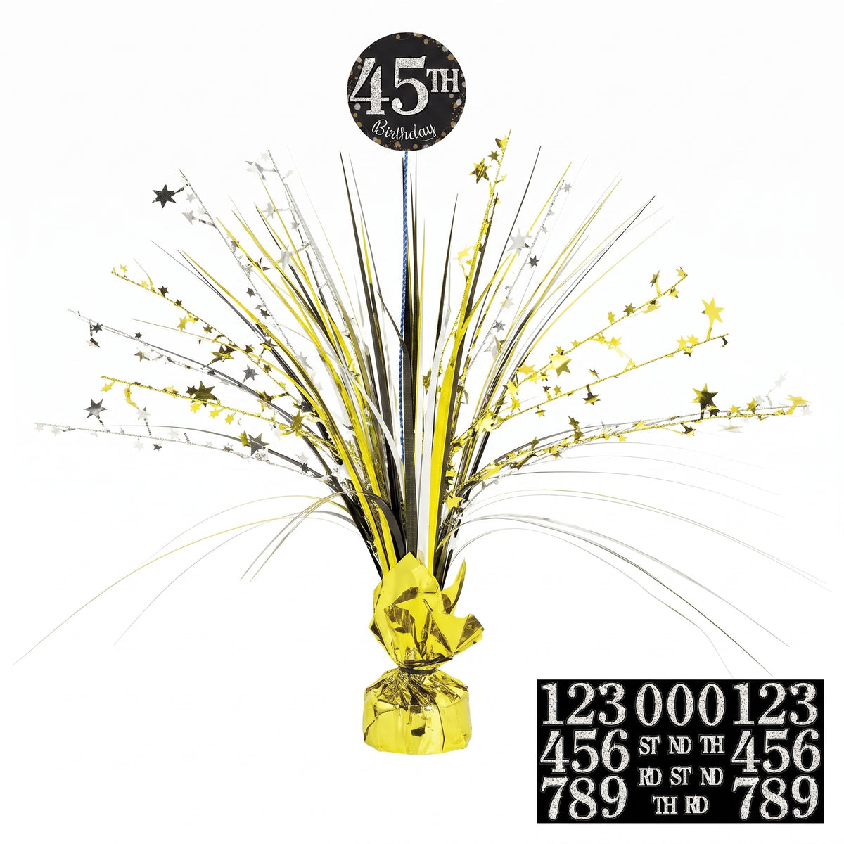 Sparkling Celebration Customizable Birthday Spray Centerpiece, Black/Gold/Silver - 17"
