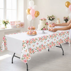 Floral Baby Shower Plastic Table Cover with Scalloped Edge