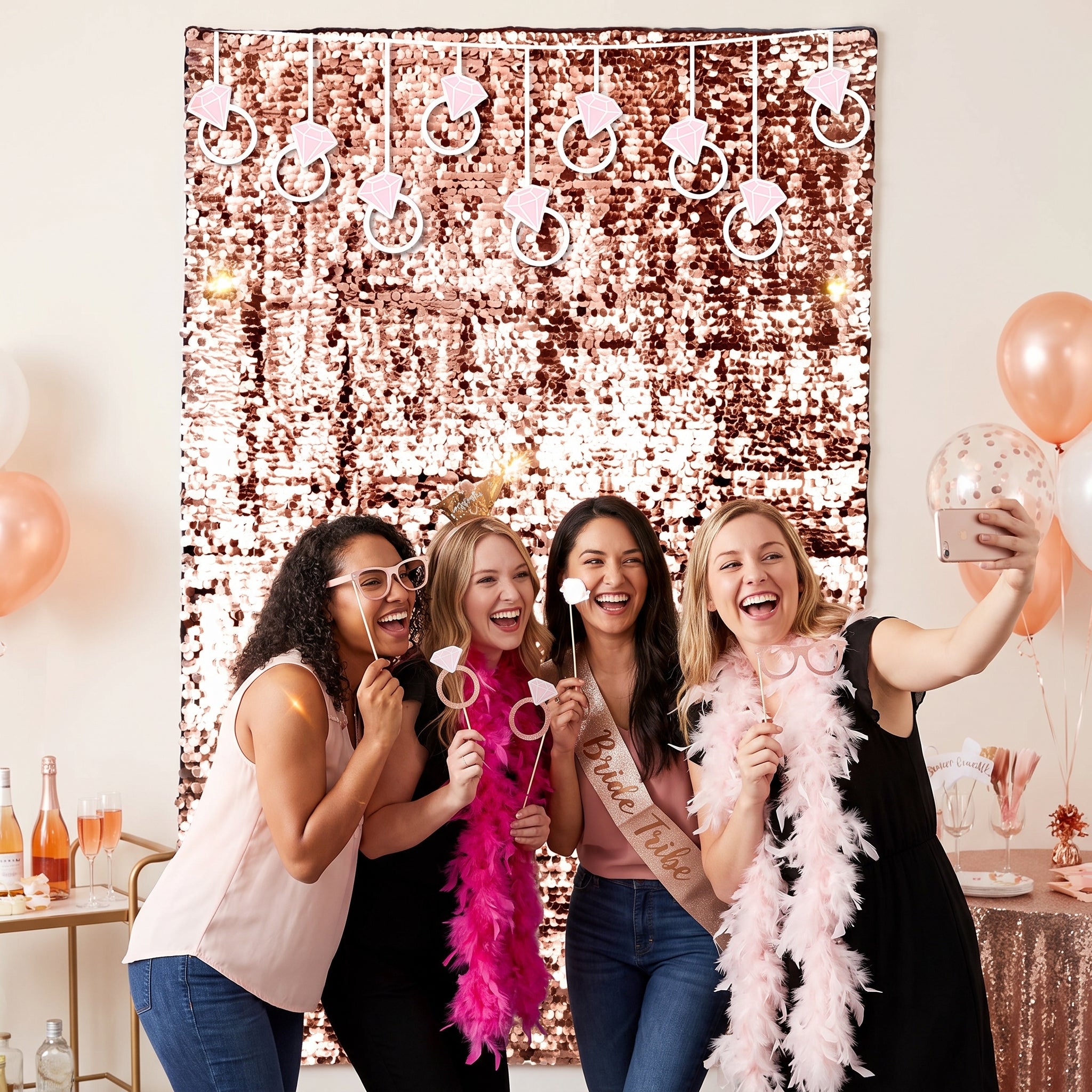Blush Paillettes Wedding Backdrop with Sequin Accents
