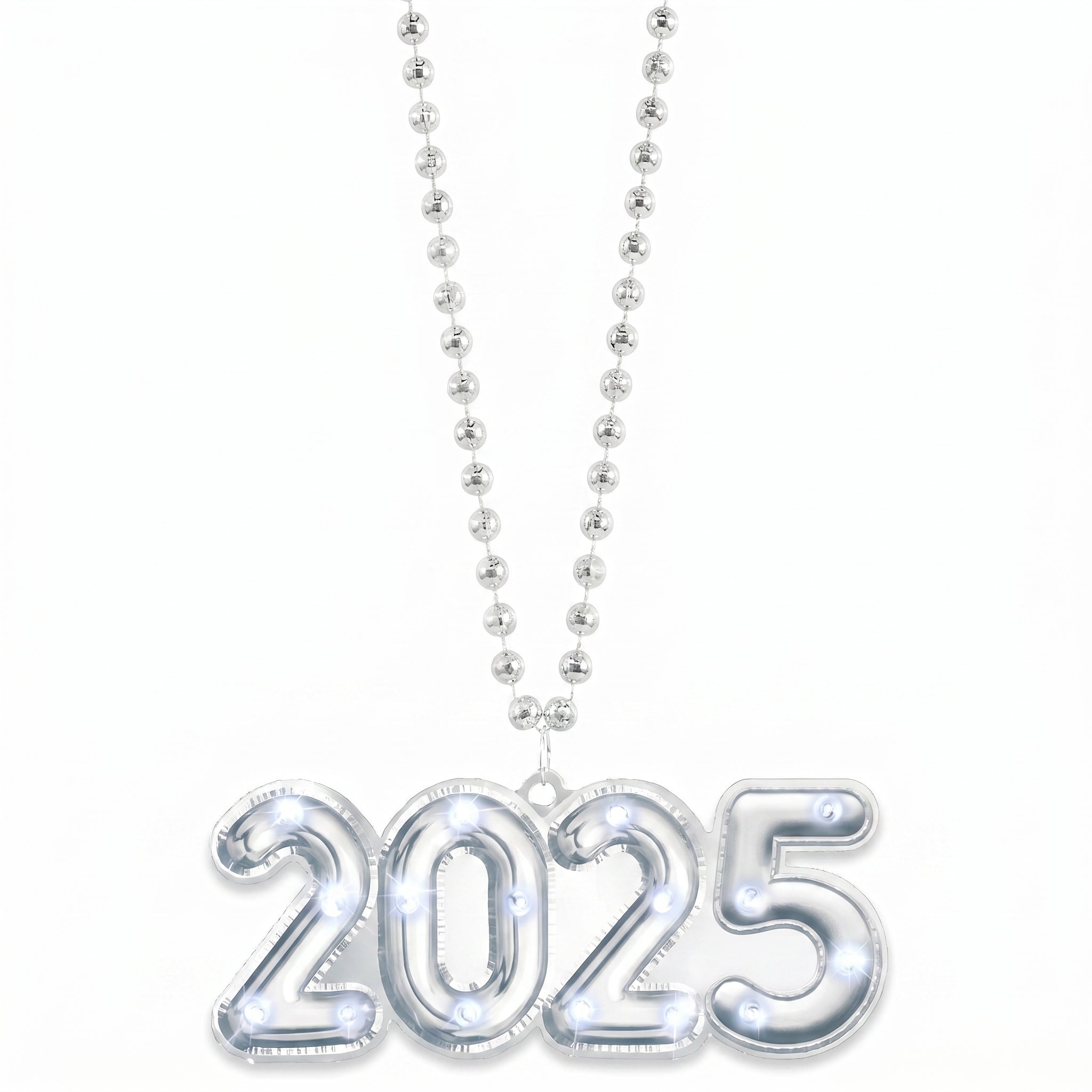 Light-Up "2025" Bead Necklace with LED Pendant for New Year's Eve