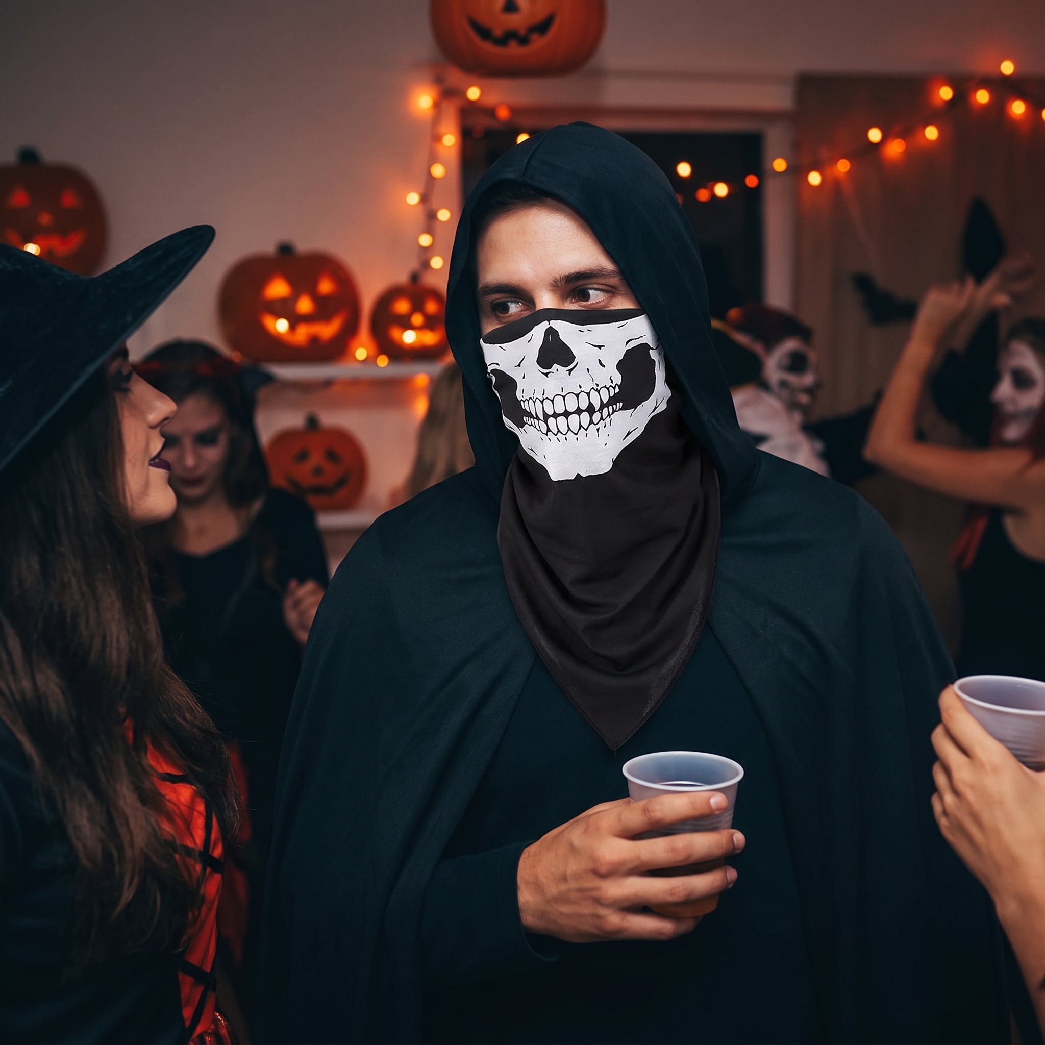 Skull Face Bandana Mask - Black/White Halloween Costume Accessory