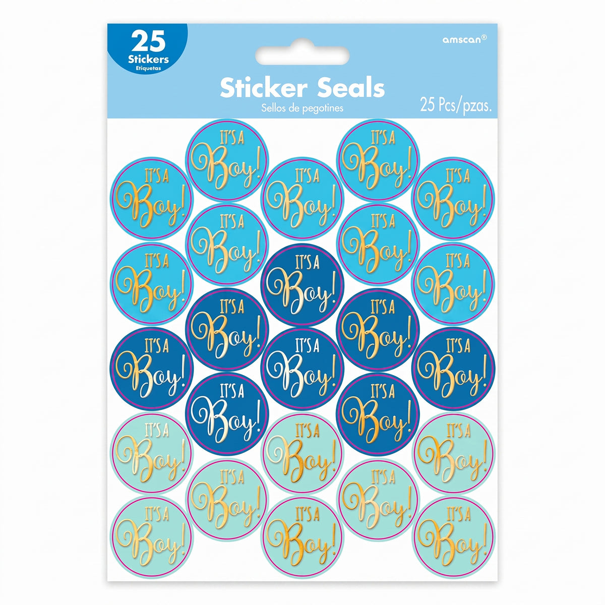 "It's a Boy" Blue Baby Shower Sticker Seals - 25 Pack