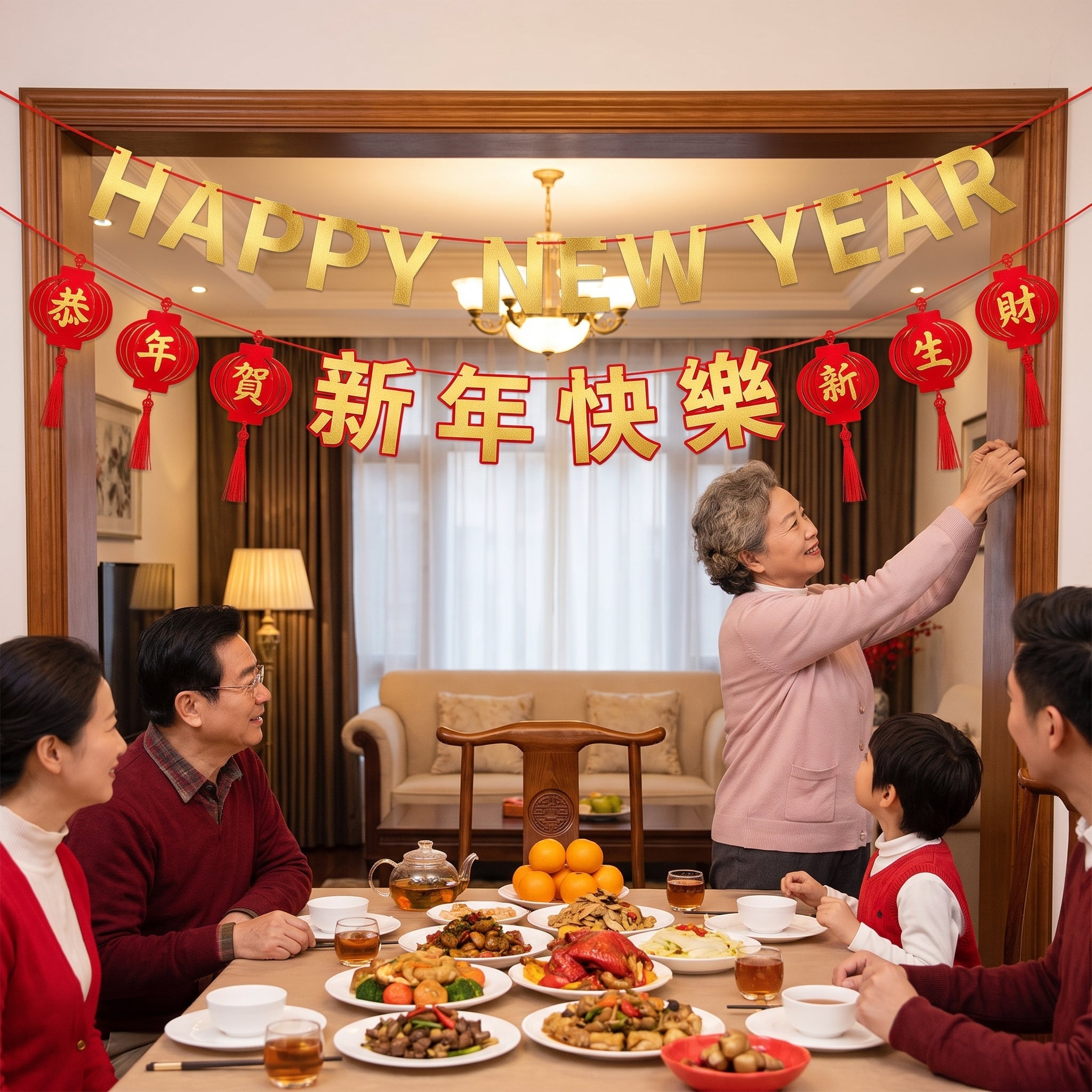 Festive Lunar New Year Banner Set - Red & Gold, 6-ft
