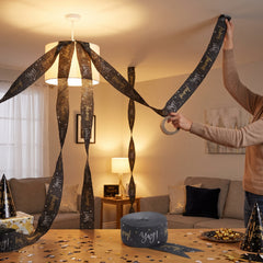 Black & Gold "Yay" Crepe Paper Streamer - 81 ft