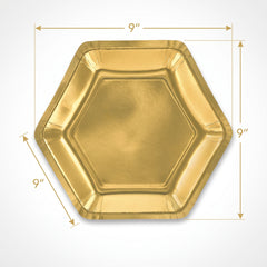 Elegant Gold 9" Hexagon Metallic Dinner Plates