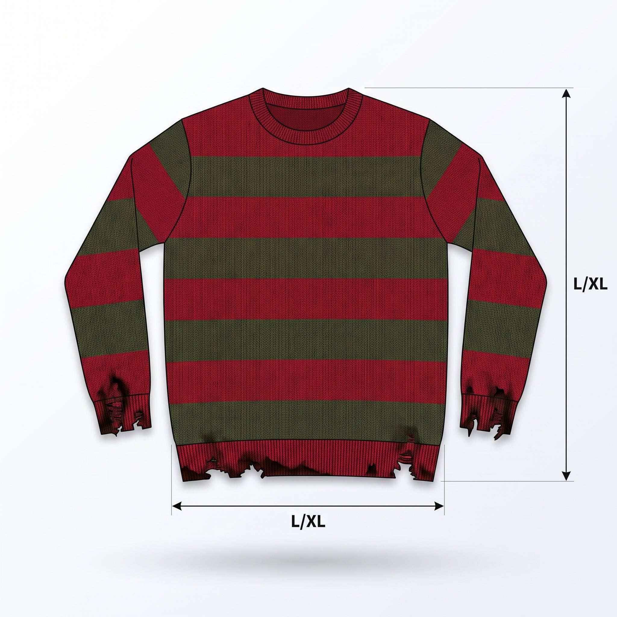 Freddy Krueger Halloween Sweater - Red/Green Striped Adult L/XL - Adult L/XL