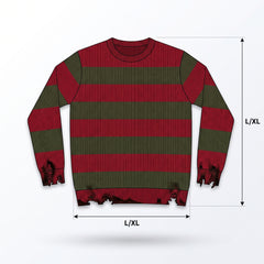 Freddy Krueger Halloween Sweater - Red/Green Striped Adult L/XL - Adult L/XL