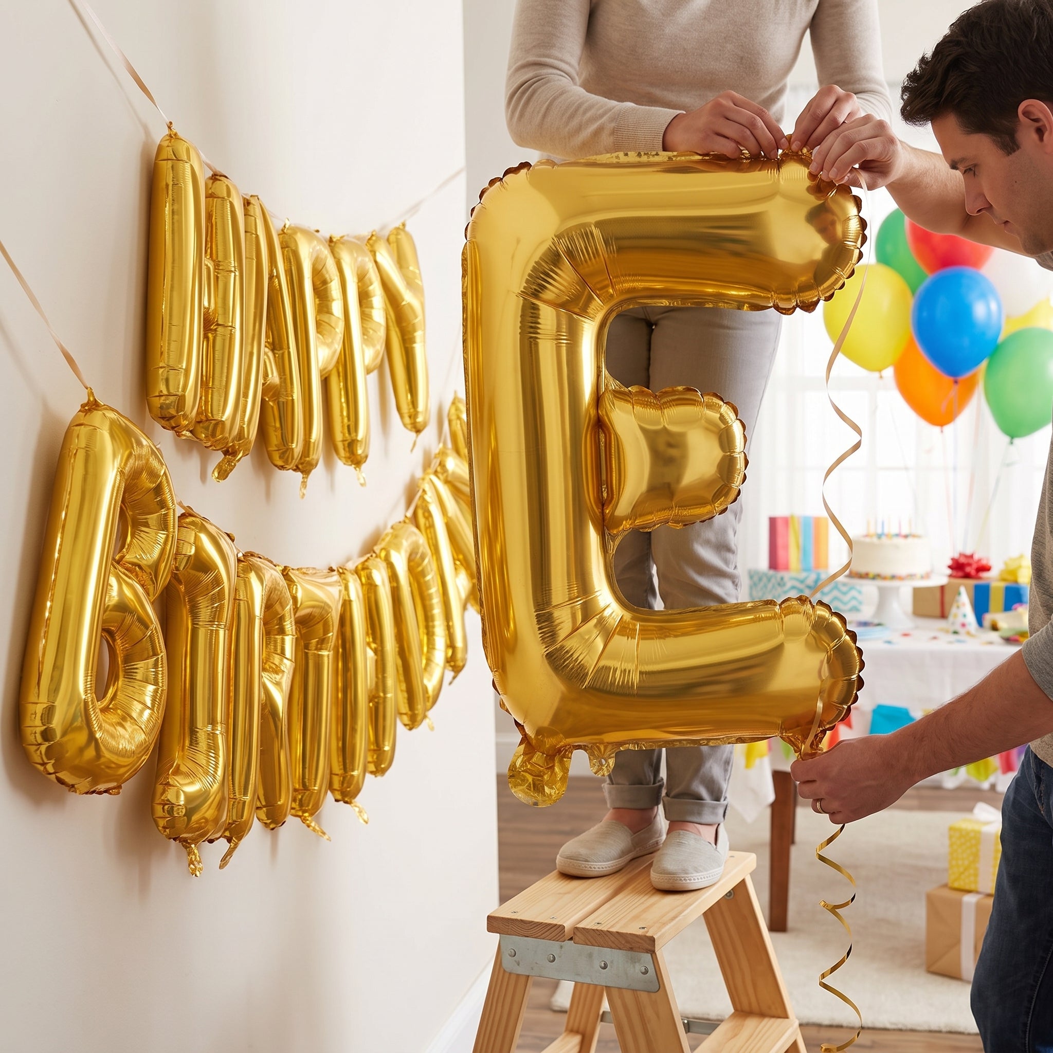 Gold Foil Letter 'E' Balloon - Metallic Air-Filled Decoration