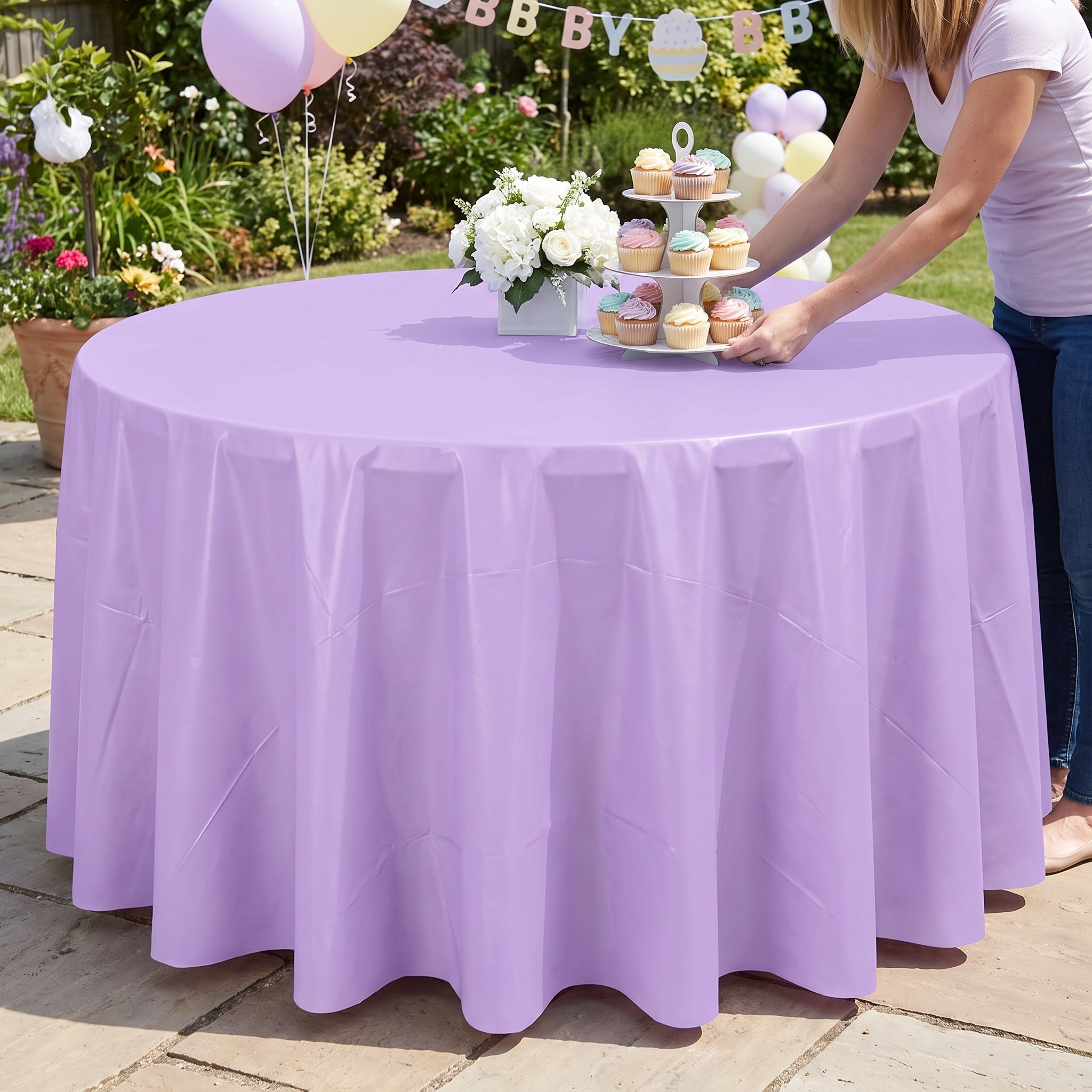 Elegant Lavender Round Plastic Table Cover - 84"