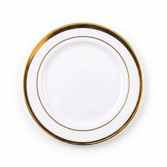 Elegant White and Gold Trim Plastic Dessert Plates - 7.5", 20-Pack