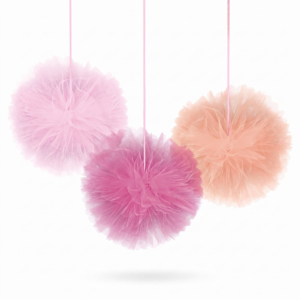 Pink Tulle Tissue Pom-Pom Decorations, 12-Inch, 3-Pack
