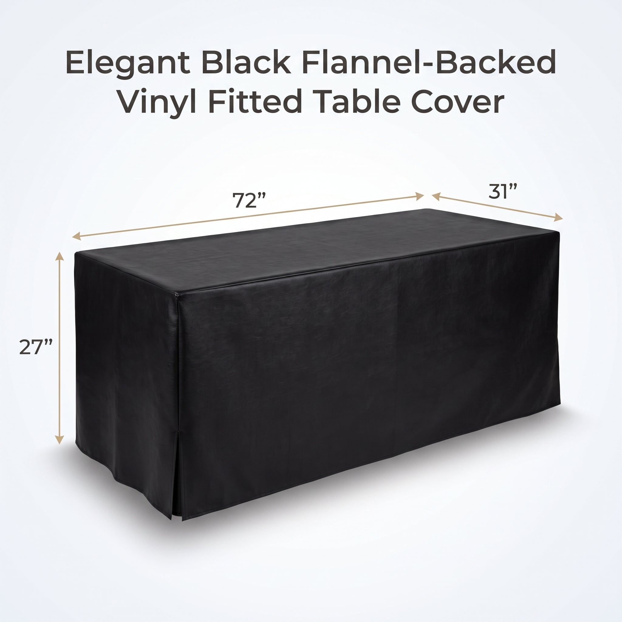 Elegant Black Flannel-Backed Vinyl Fitted Table Cover, 72-Inch - 72 in.