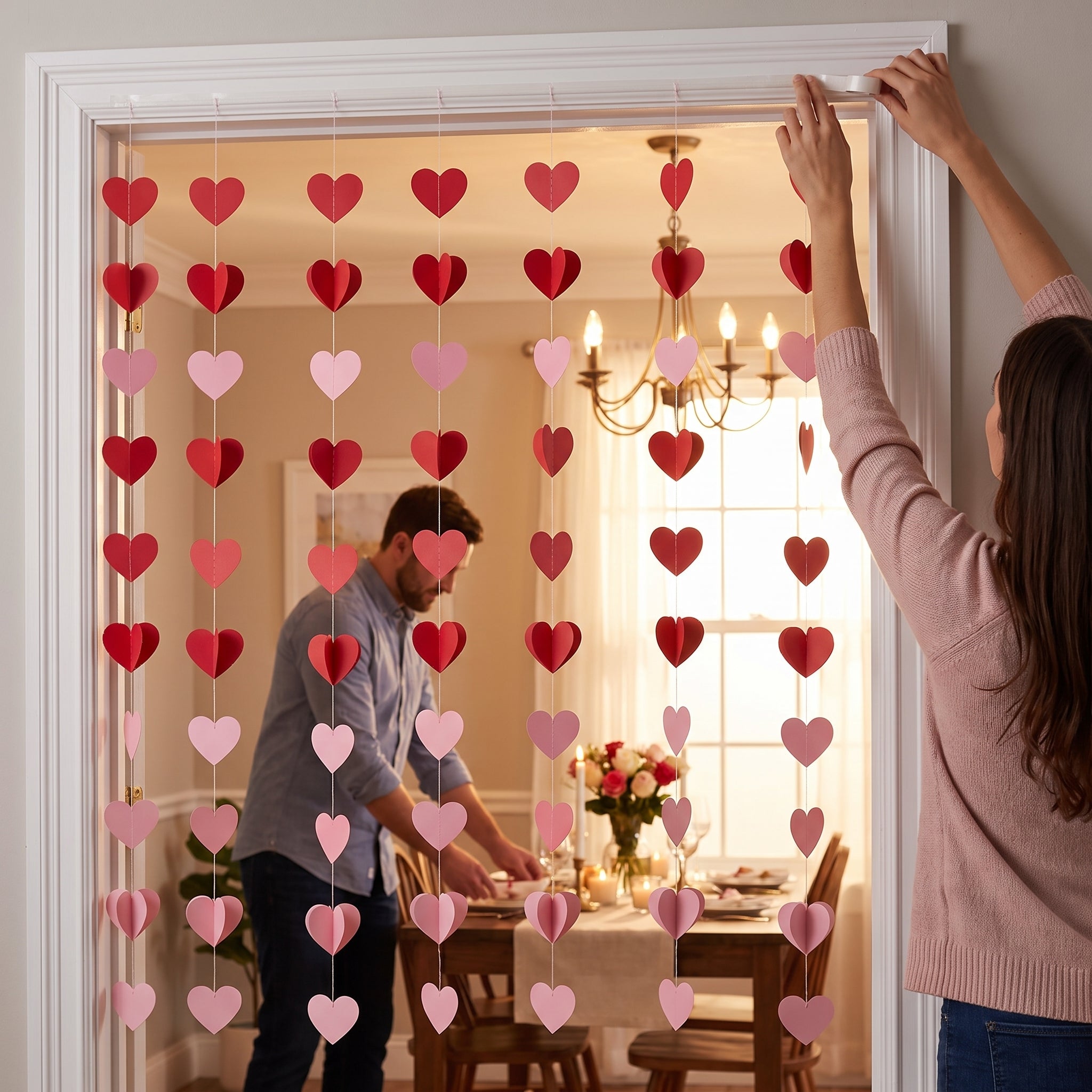 Valentine's Day Dimensional Hearts String Decoration, 7 ft