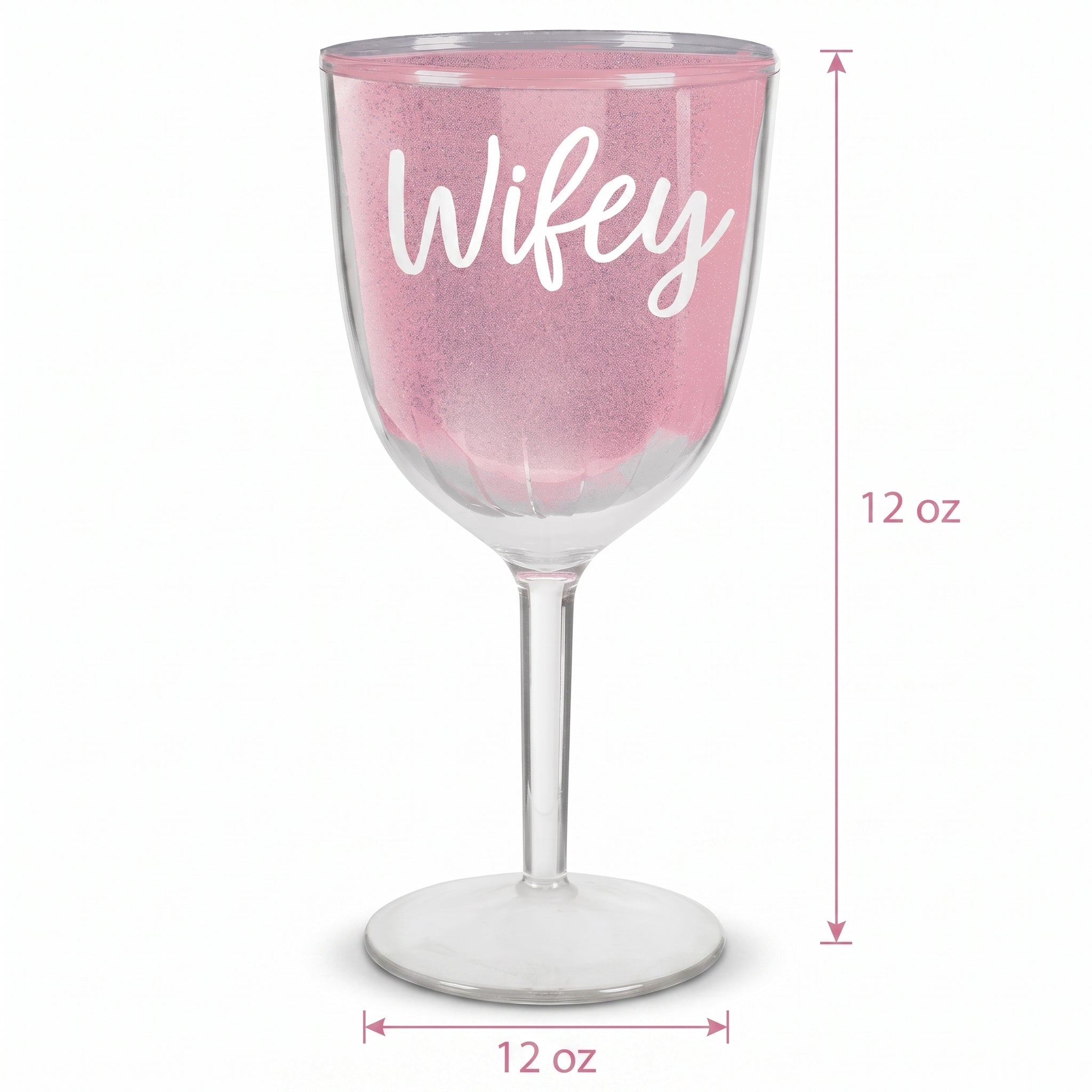 Blush Glitter Wine Goblet - "Wifey" Design, 12 oz