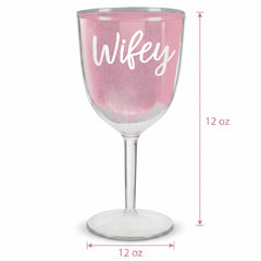 Blush Glitter Wine Goblet - "Wifey" Design, 12 oz