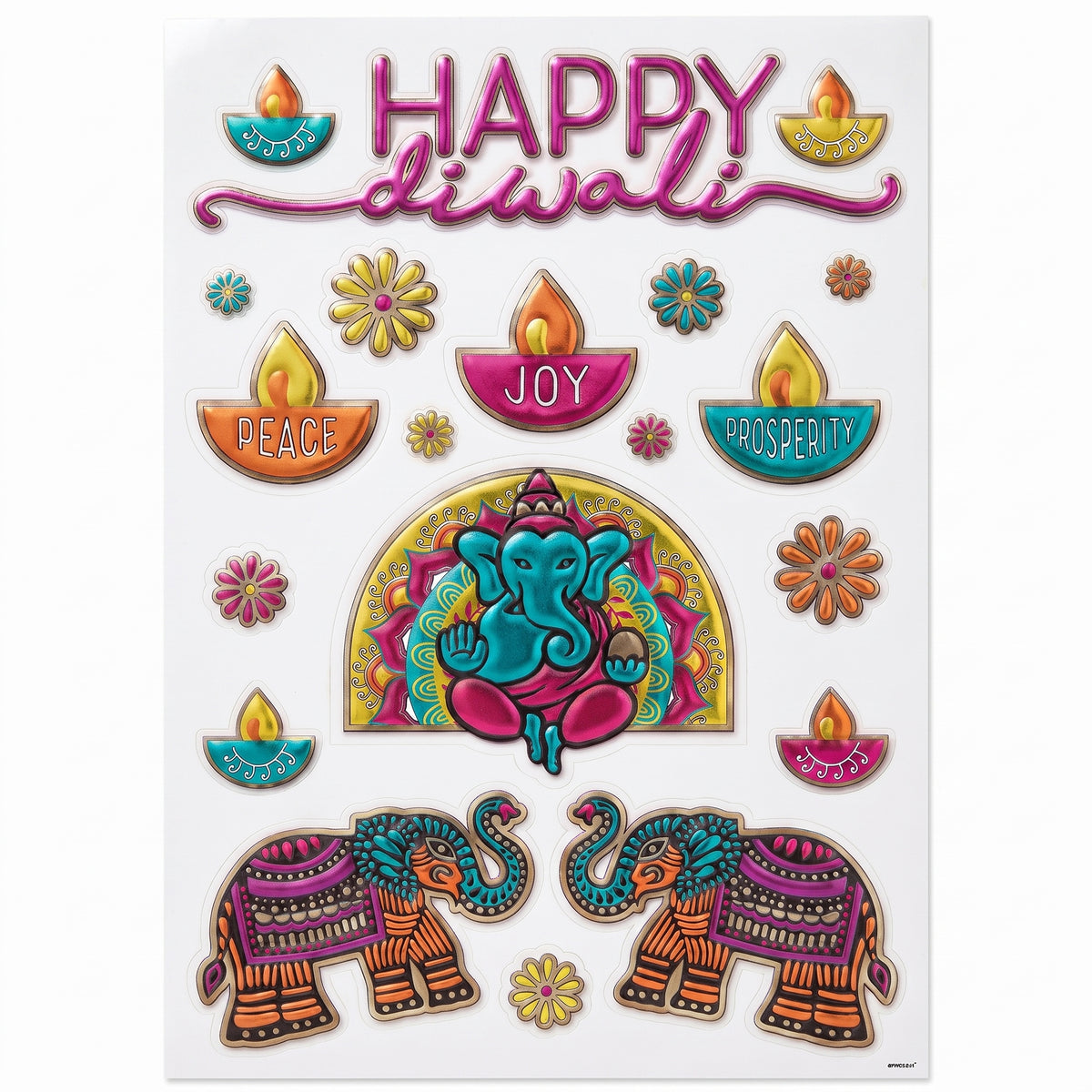 Diwali Celebration Foil Embossed Window Decal Set - 20 Pack