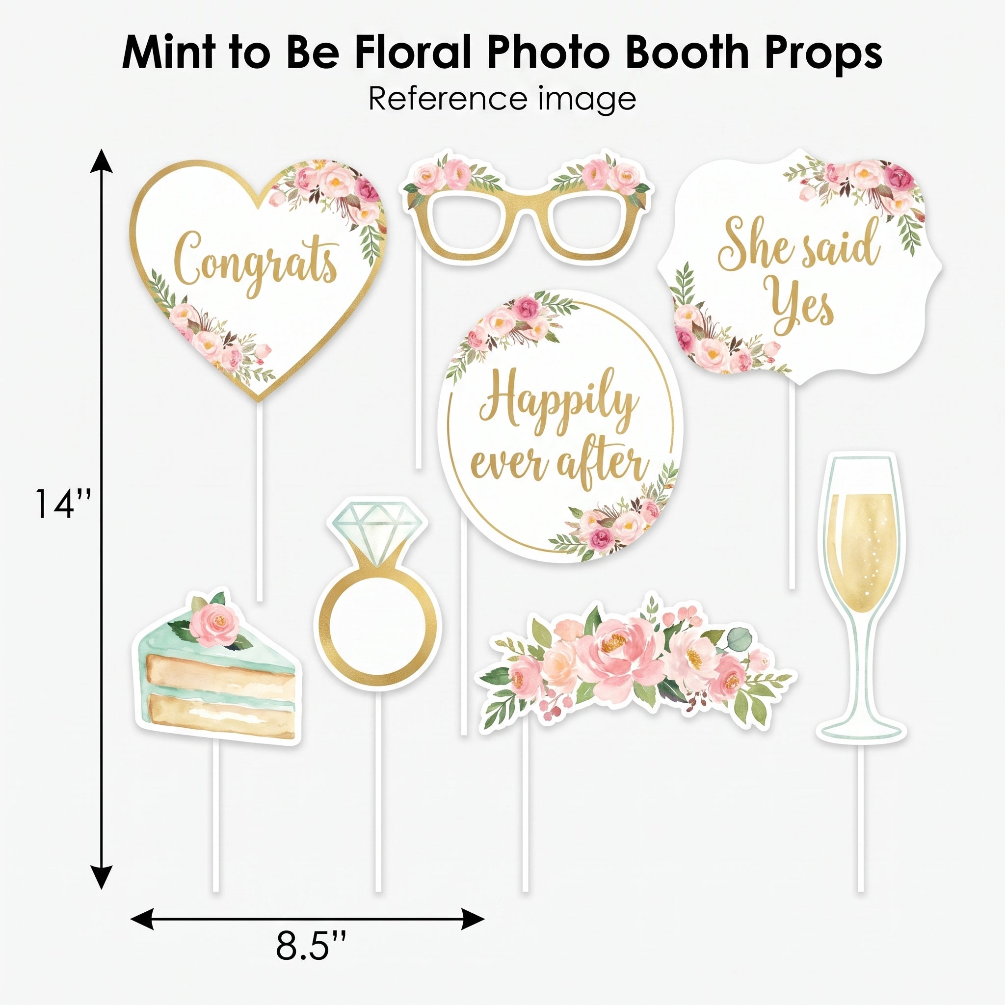 Mint to Be Floral Photo Booth Props for Weddings and Bridal Showers