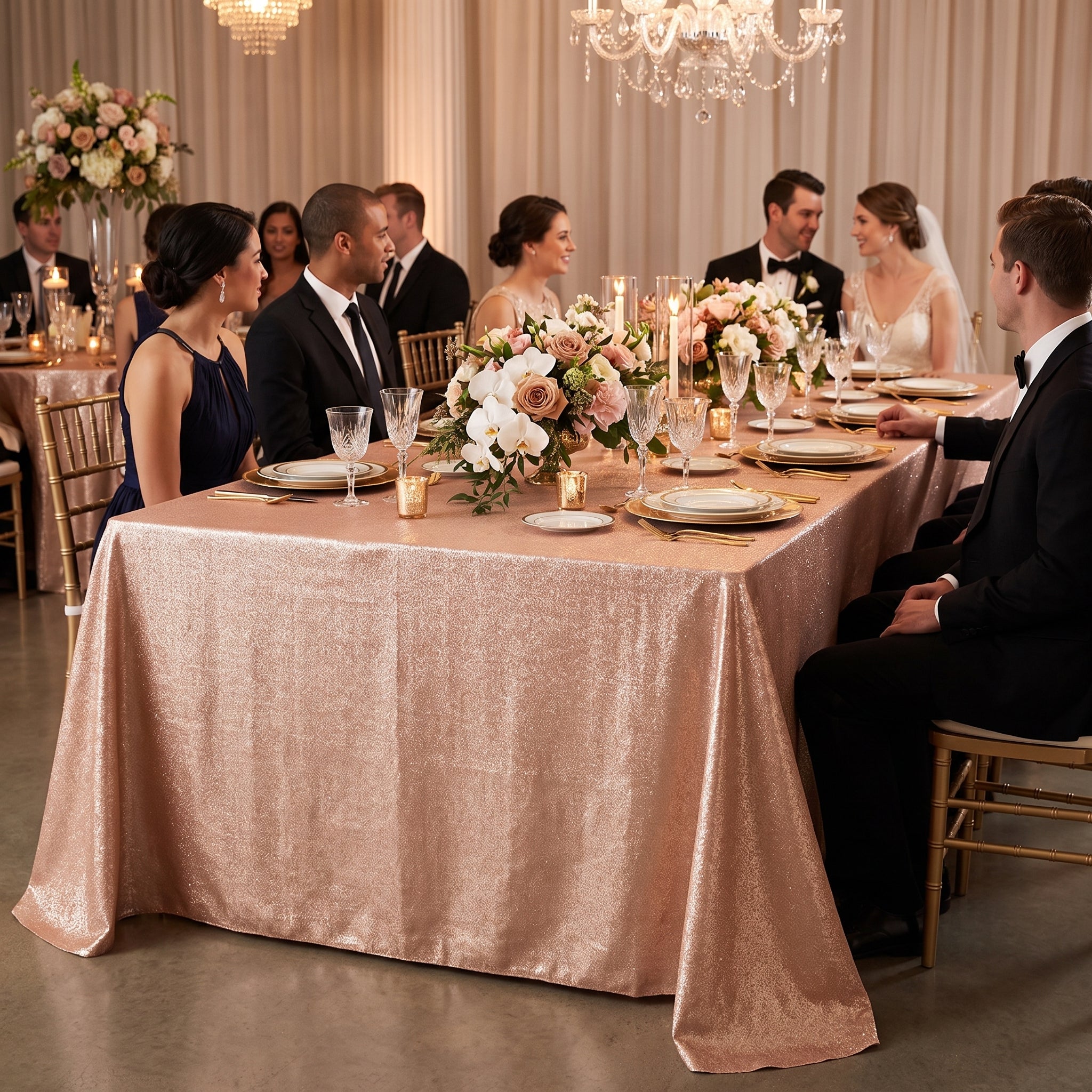 Elegant Rose Gold Fabric Table Cover - 60" x 104"
