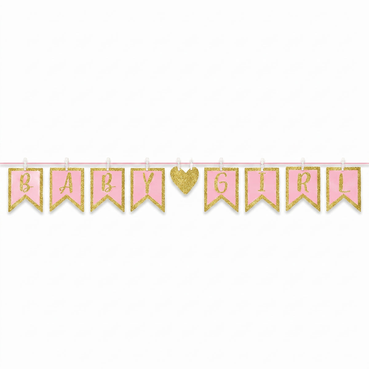 Glittery "Baby Girl" Clothespin Banner for Baby Shower