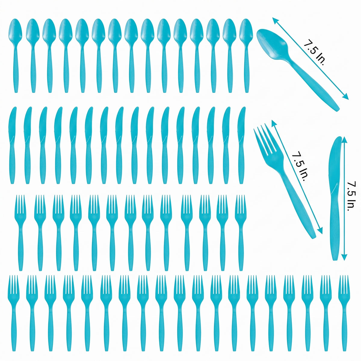 Caribbean Blue Plastic Cutlery Set - 64 Count