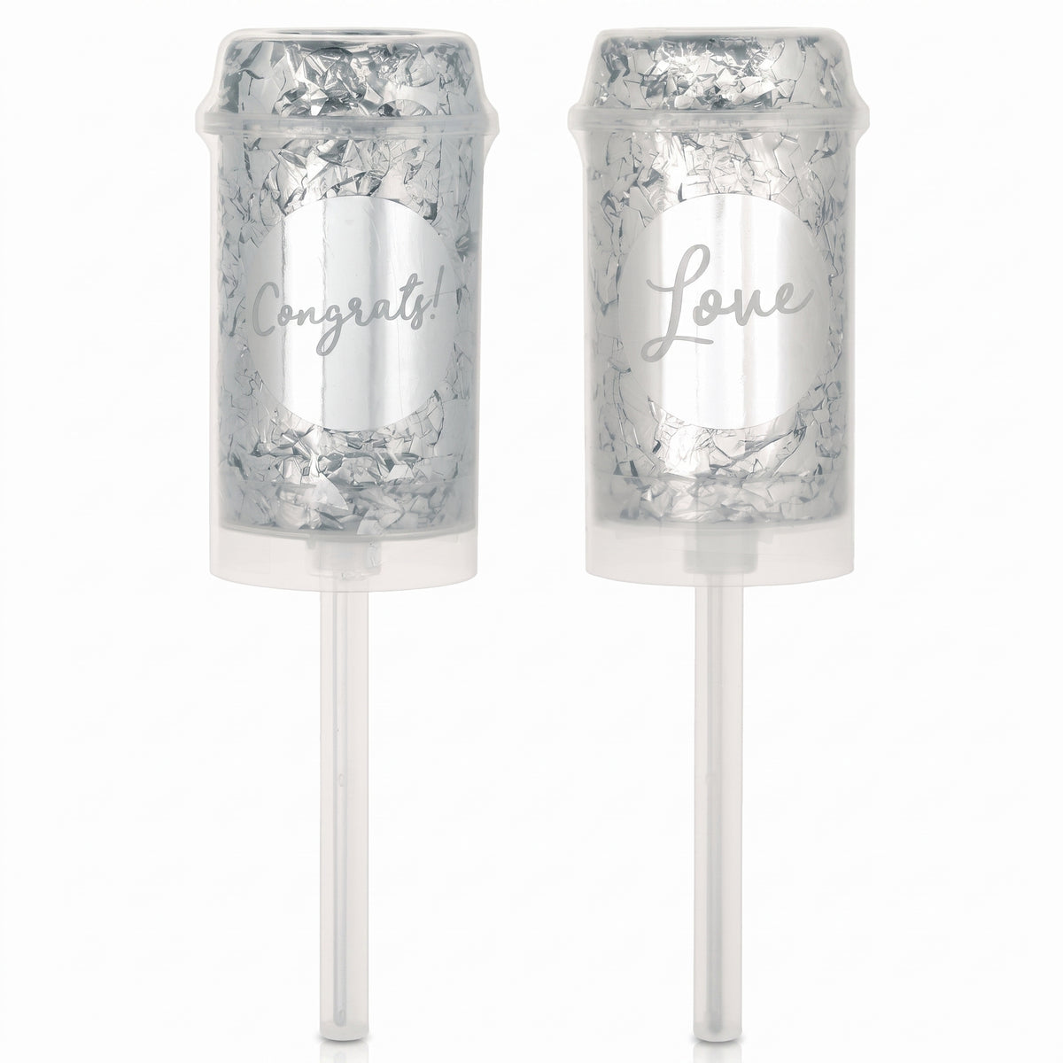 Silver "Congrats Love" Metallic Confetti Poppers - 2 Pack