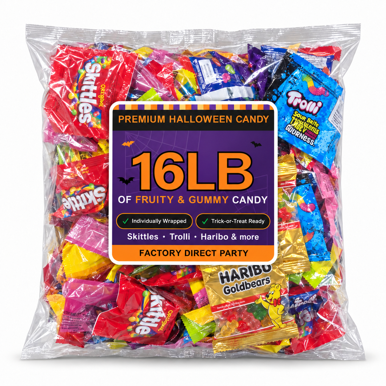 16 lb Halloween Candy Variety Pack - fruity and gummy fun size candy