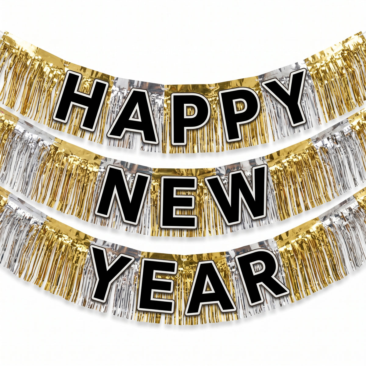"Happy New Year" Tinsel Garland Banner Kit, 3-Piece Set