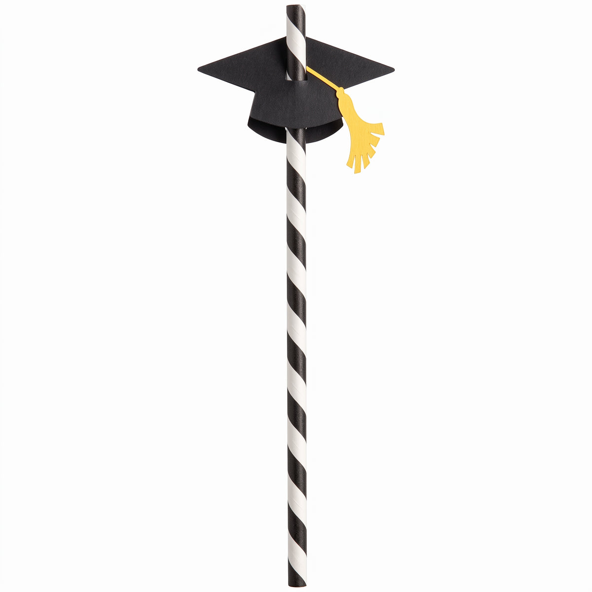 Graduation Cap Straws - Black & White Striped Paper Accessories, 12-Pack