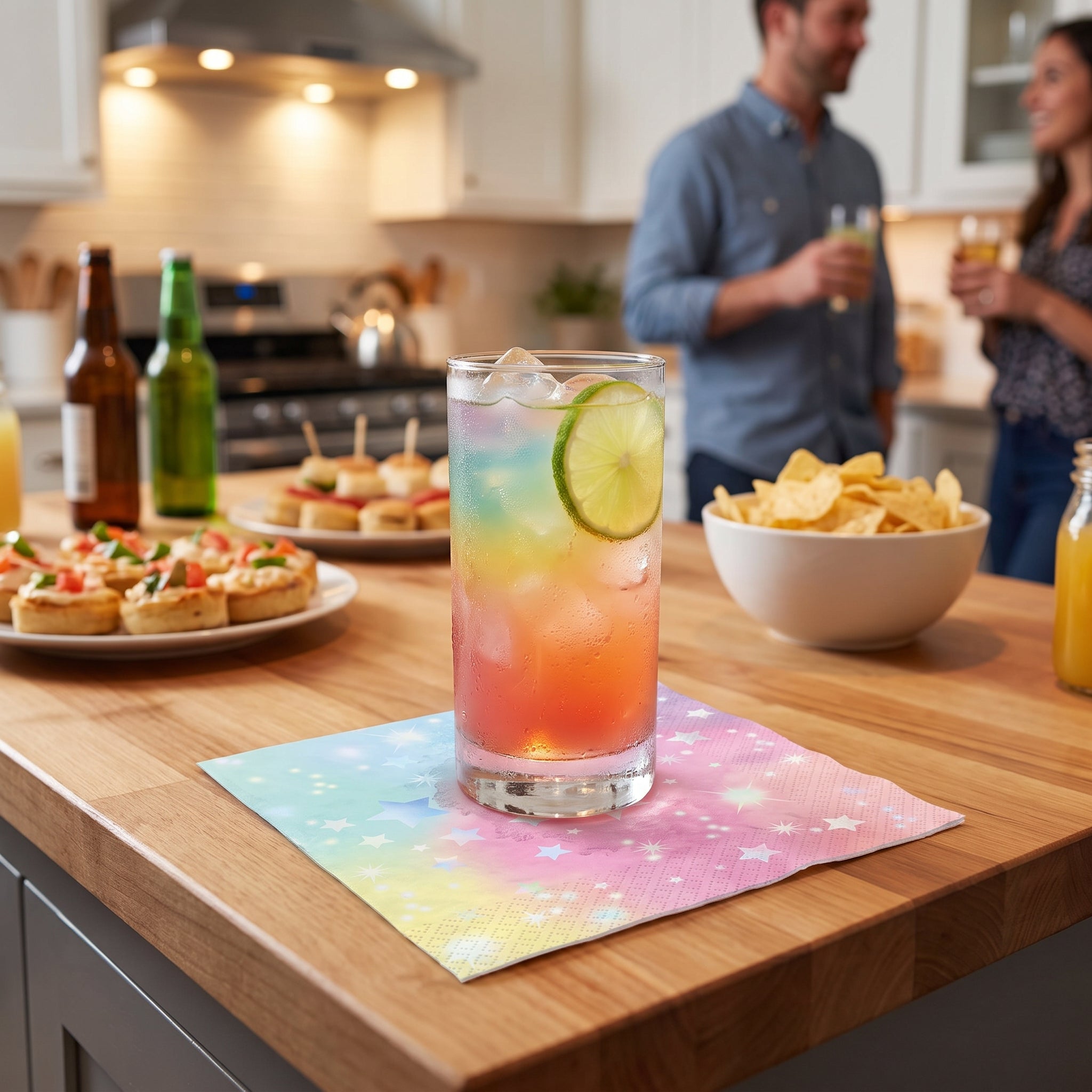 Luminous Rainbow Star Beverage Napkins - 16 Pack - 5 In. X 5 In.
