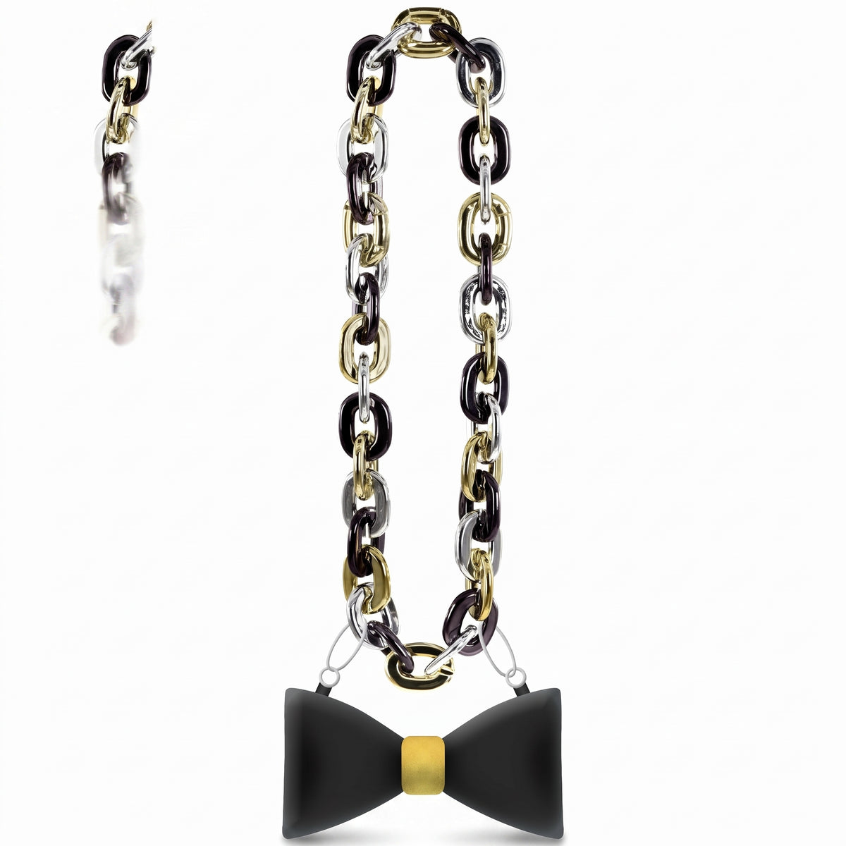 "Happy New Year" Light-Up Bow Tie Chain Necklace in Black, Gold, & Silver
