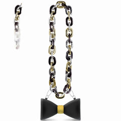 "Happy New Year" Light-Up Bow Tie Chain Necklace in Black, Gold, & Silver