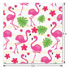 Tropical Flamingo Beverage Napkins - 5 In. X 5 In.
