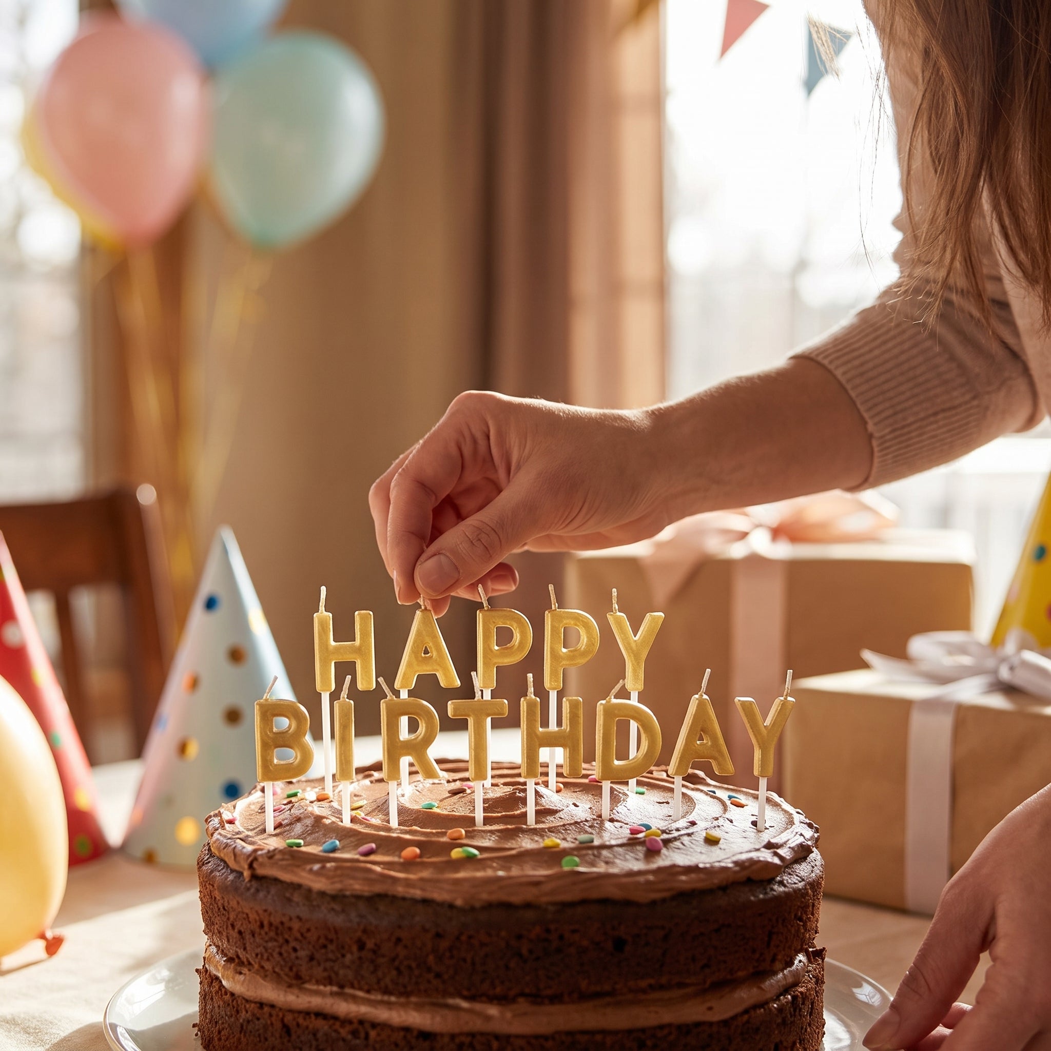 Gold "Happy Birthday" Pick Candle Set