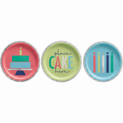 Modern Birthday Dessert Plates, 7-Inch, 8-Pack