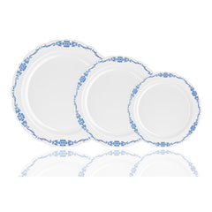 7.5 In. White/Navy Victorian Design Plastic Plates | 120 Count