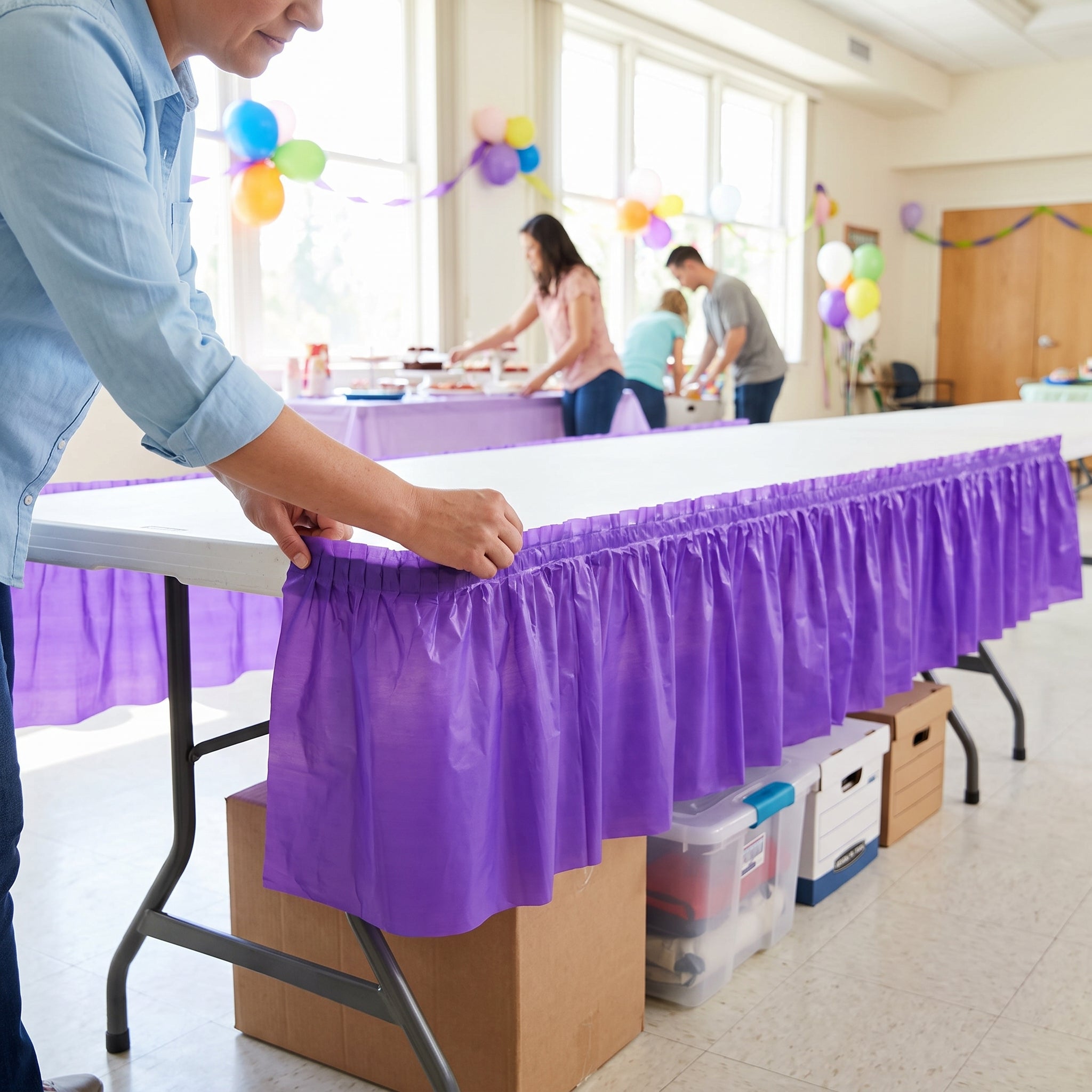 Elegant Purple Plastic Table Skirt - 54 in. x 126 in.