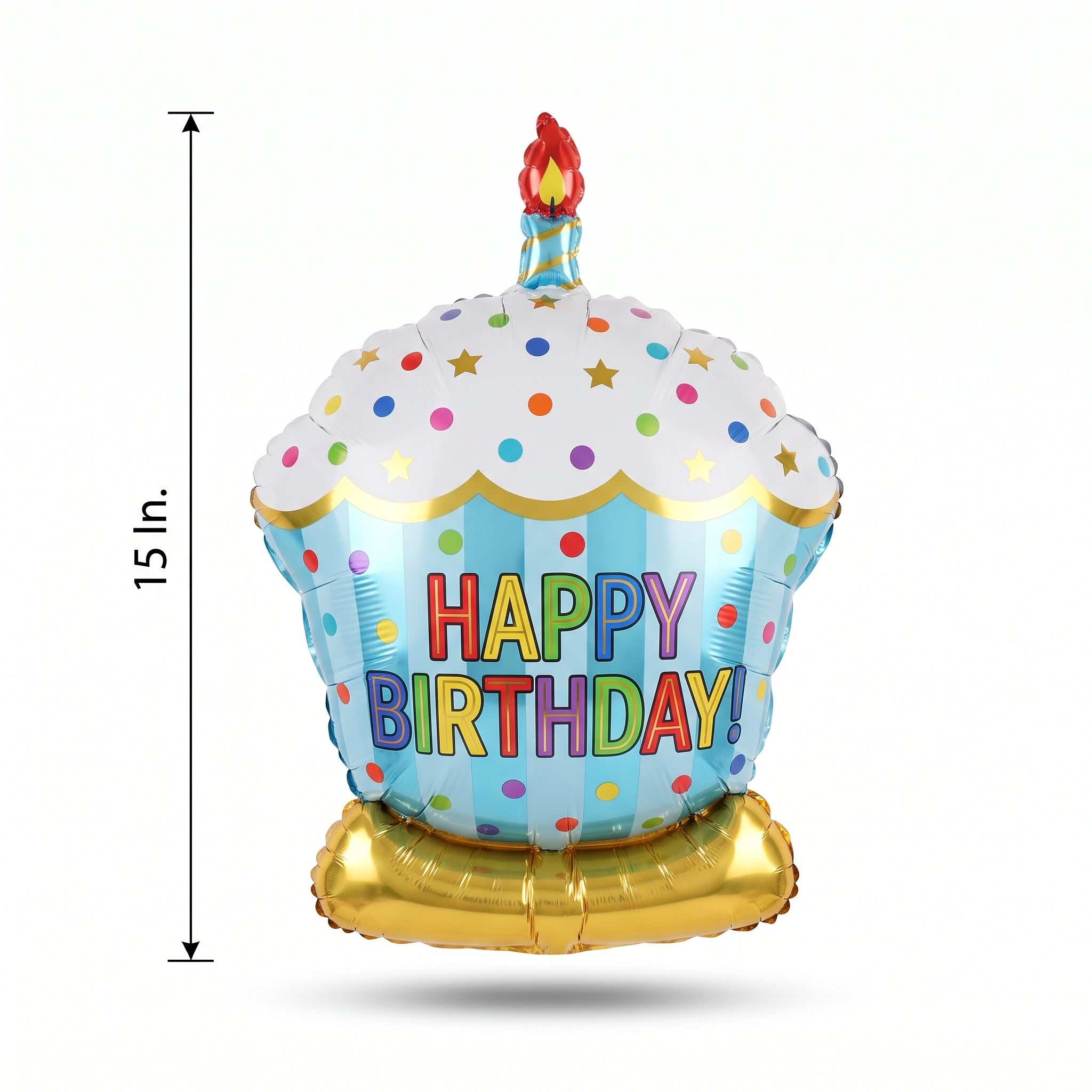 Colorful Cupcake Foil Balloon with Candle - Happy Birthday