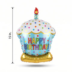 Colorful Cupcake Foil Balloon with Candle - Happy Birthday