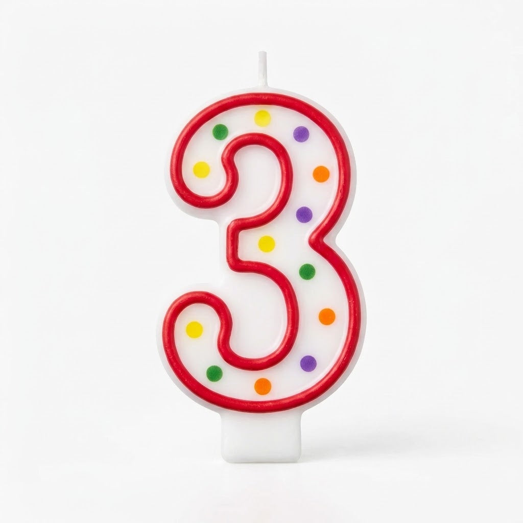 Colorful Polka Dot Number 3 Birthday Candle