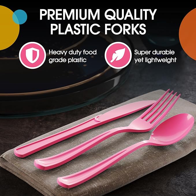 Little Gym - Heavy Duty Hot Pink Plastic Forks | 50 Count